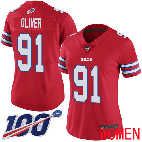 Women Buffalo Bills #91 Ed Oliver Limited Red Rush Vapor Untouchable 100th Season NFL Jersey